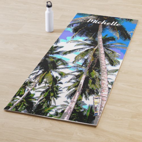 Palm Trees in a Colourful Posterised Design Yoga Mat