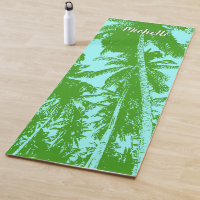 Palm Trees in a Green and Blue Posterised Design Yoga Mat