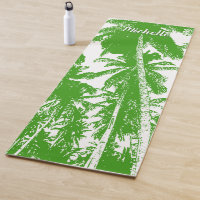 Palm Trees in a Green and White Posterised Design Yoga Mat