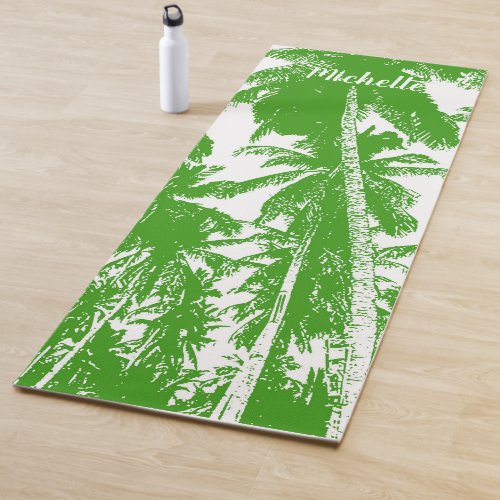 Palm Trees in a Green and White Posterised Design Yoga Mat