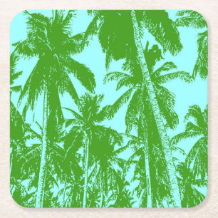 Palm Trees in a Posterised Design Square Paper Coaster