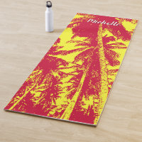 Palm Trees in a Red and Yellow Posterized Design Yoga Mat