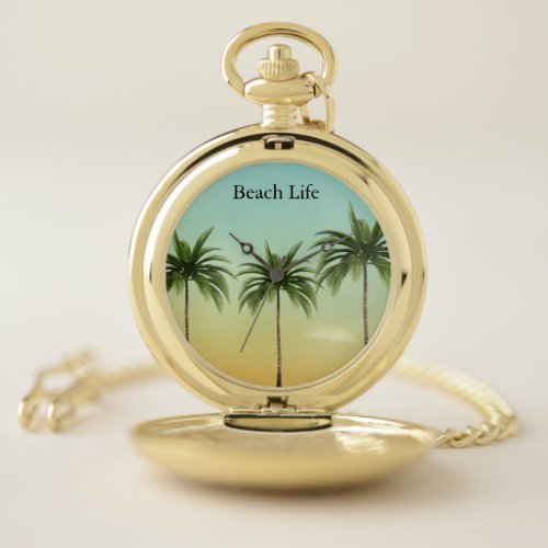 Palm Trees in a Row beach life       Pocket Watch