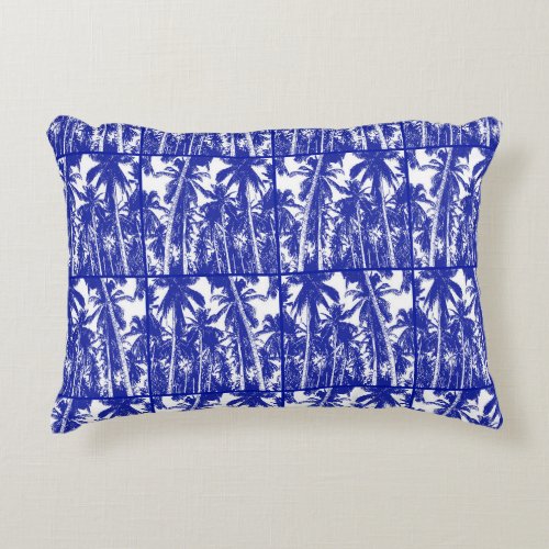 Palm Trees in Blue and White Silhouette Effect Accent Pillow