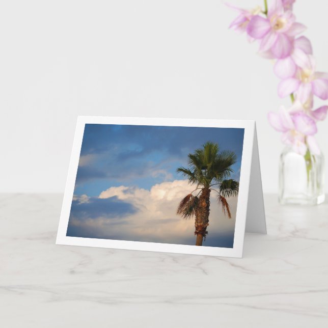 Palm trees in Cloudy Sky Portrait Card (Orchid)