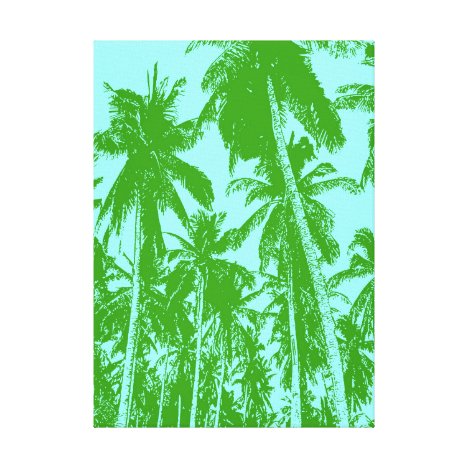 Palm Trees in Green and Blue Canvas Print