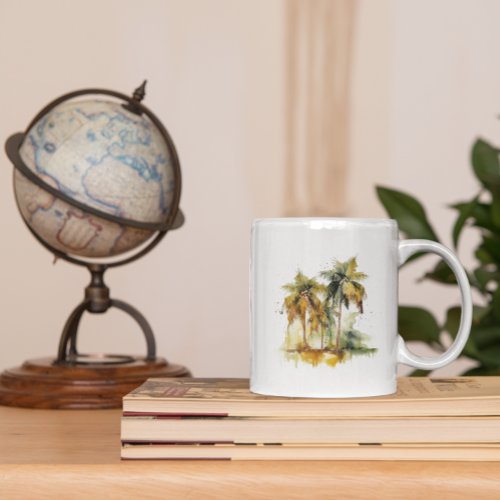 Palm trees in green and yellow watercolor tropics coffee mug