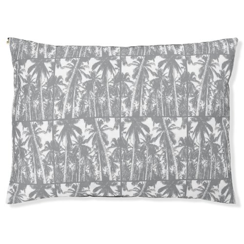 Palm Trees in Grey and White Silhouette Effect Pet Bed