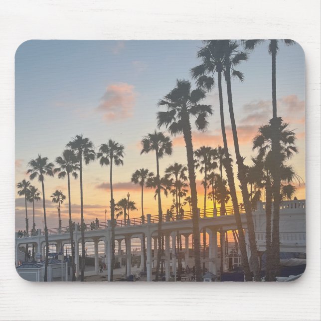 Palm Trees in Orange Sunset Oceanside California Mouse Pad (Front)