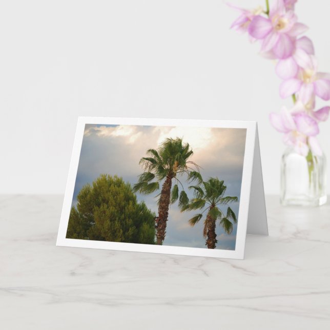 Palm trees in Sunny Sky Portrait Card (Orchid)