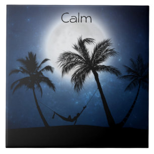Palm trees in the moonlight ceramic tile