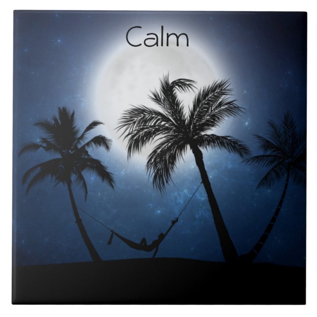 Palm trees in the moonlight ceramic tile (Front)
