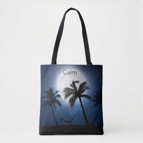 Palm trees in the moonlight tote bag
