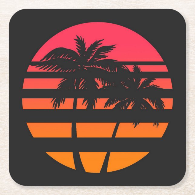 Palm Trees in the Sun Square Paper Coaster (Front)