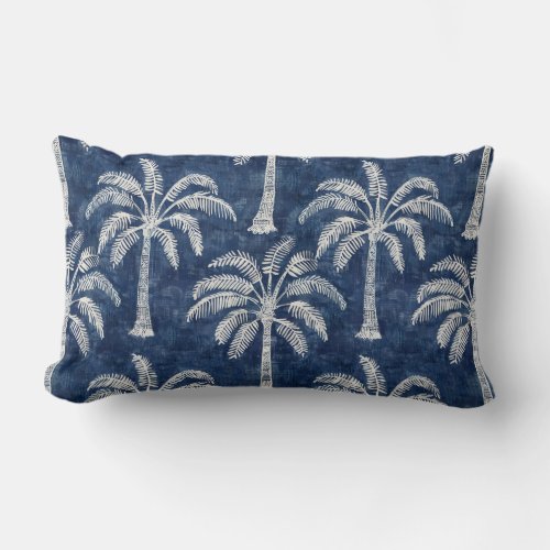 Palm Trees Indigo Blue Lumbar Pillow