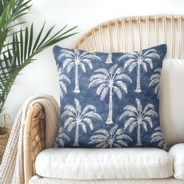 Palm Trees Indigo Blue Throw Pillow (Creator Uploaded)