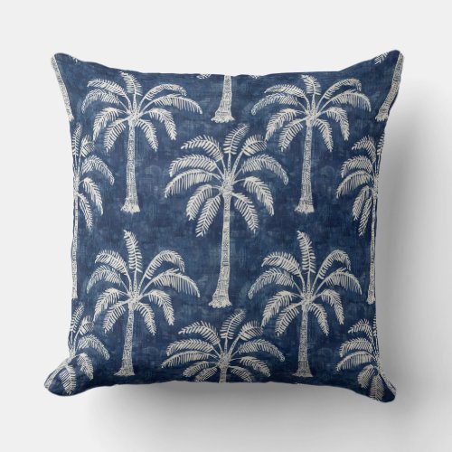 Palm Trees Indigo Blue Throw Pillow _ Double_Sided