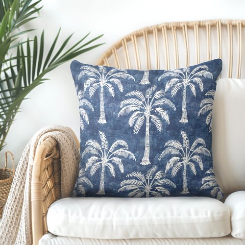 Palm Trees Indigo Blue Throw Pillow _ Double_Sided
