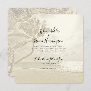 Palm Trees Island Beach Sepia Wedding Invitation