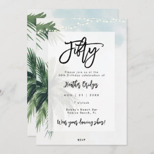 palm trees lights 50th birthday party invitation