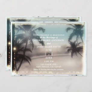 Palm Trees Lights Vintage Tropical Beach Wedding Invitation