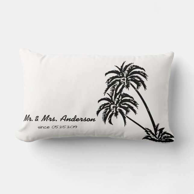 Palm Trees Love Tropical Wedding Personalized Lumbar Pillow (Front)