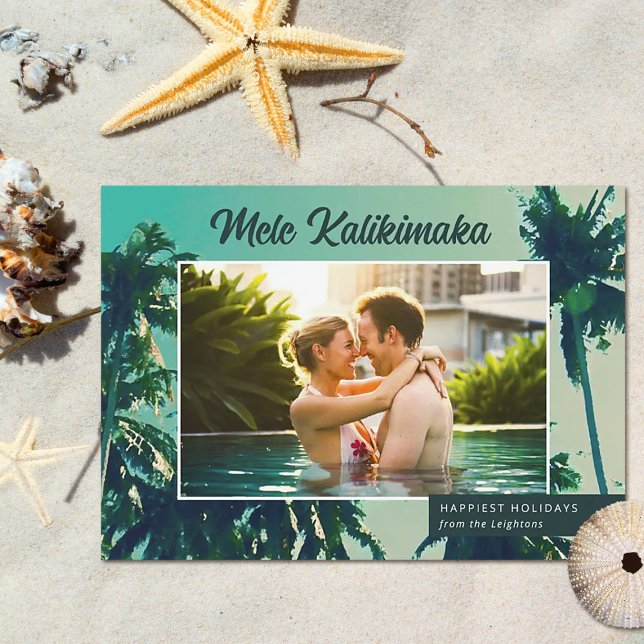Palm Trees Mele Kalikimaka Horizontal Photo   Holiday Card (Creator Uploaded)