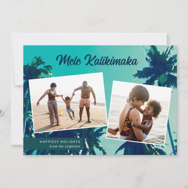 Palm Trees Mele Kalikimaka Two Photo   Holiday Card (Front)