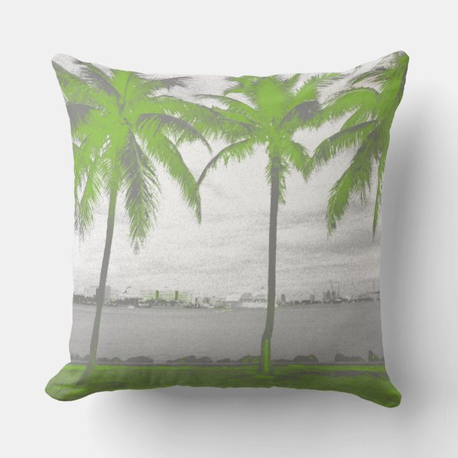 Palm Trees Miami, Florida Green Throw Pillow (Front)