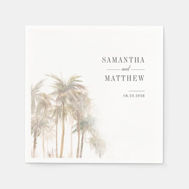 Palm Trees Modern Minimalist Wedding Napkins (Front)