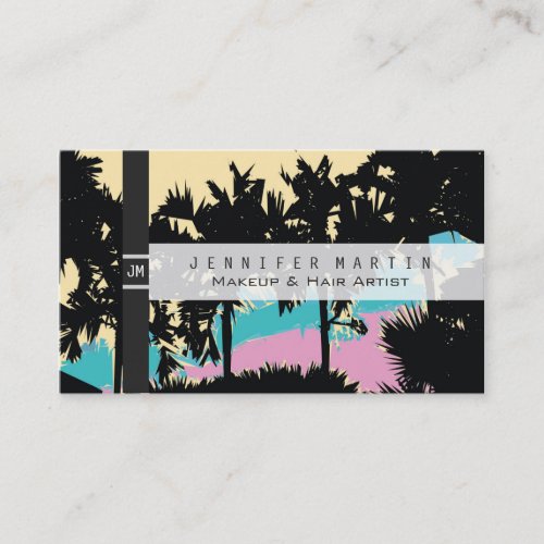 Palm Trees Modern Pink Yellow Blue Abstract Business Card