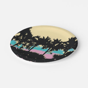 Palm Trees Modern Pink Yellow Blue Abstract Paper Plates