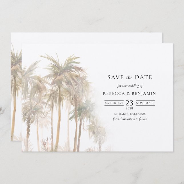 Palm Trees Modern Tropical Save The Date (Front/Back)