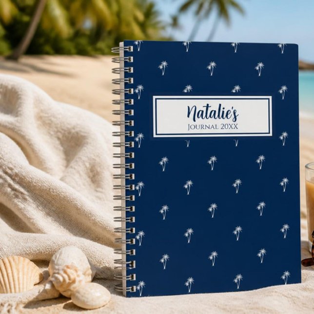 Palm Trees Navy Personalized Journal Notebook (Palm trees journal)