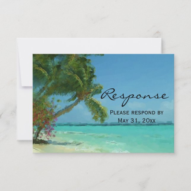 Palm Trees Ocean Destination Wedding RSVP (Front)