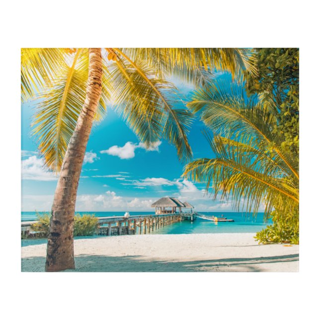 Palm Trees on A Beautiful Sunset Acrylic Print (Front)