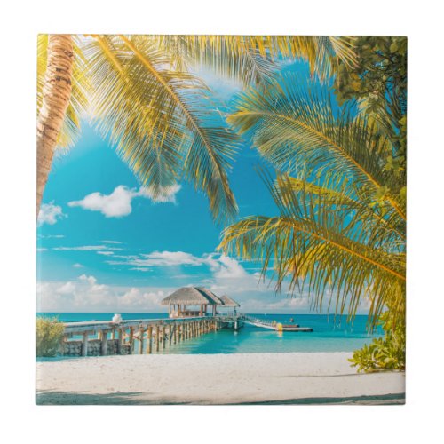 Palm Trees on A Beautiful Sunset Ceramic Tile