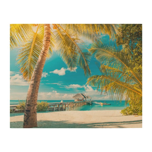 Palm Trees on A Beautiful Sunset Wood Wall Art (Front)