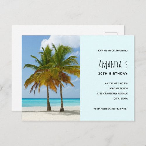 Palm Trees on a Tropical Beach Birthday Invite