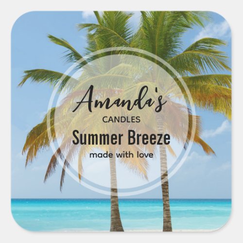 Palm Trees on a Tropical Beach Candle Business Square Sticker