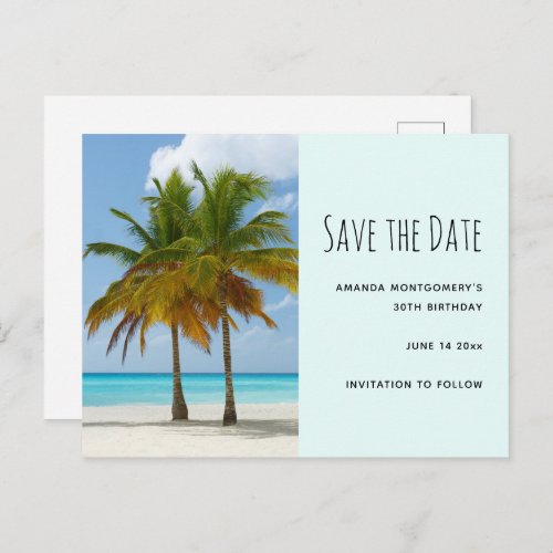 Palm Trees on a Tropical Beach Save the Date Invitation Postcard