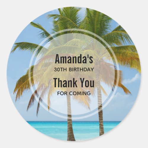Palm Trees on a Tropical Beach Thank You Event Classic Round Sticker