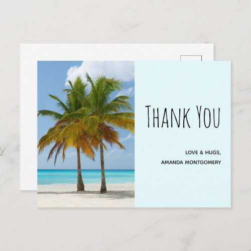 Palm Trees on a Tropical Beach Thank You Postcard