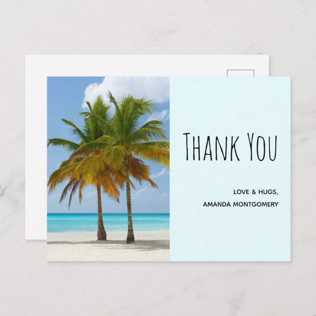 Palm Trees on a Tropical Beach Thank You Postcard (Front/Back)