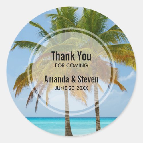 Palm Trees on a Tropical Beach Wedding Classic Round Sticker