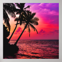 Palm Trees on beach at Maldivian Sunset Poster