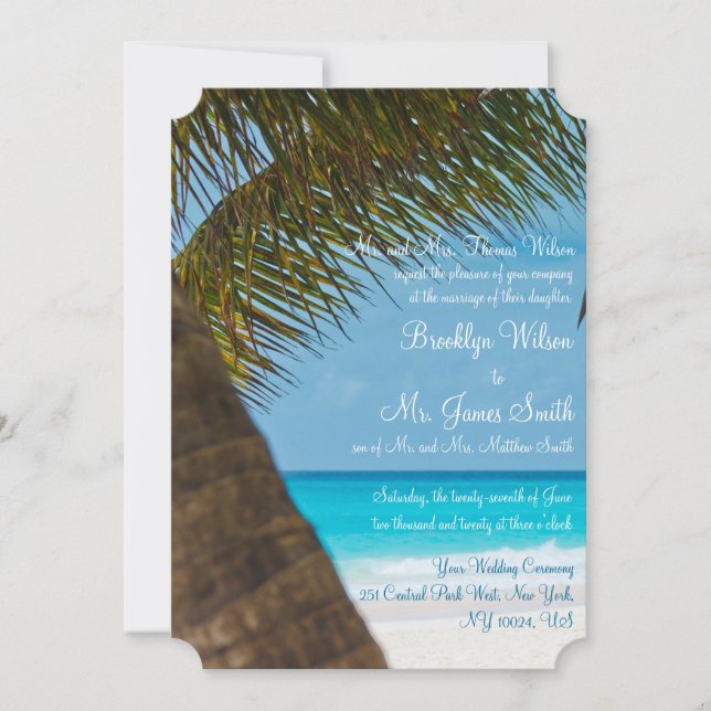 Palm Trees On Beach Wedding Invitations (Front)