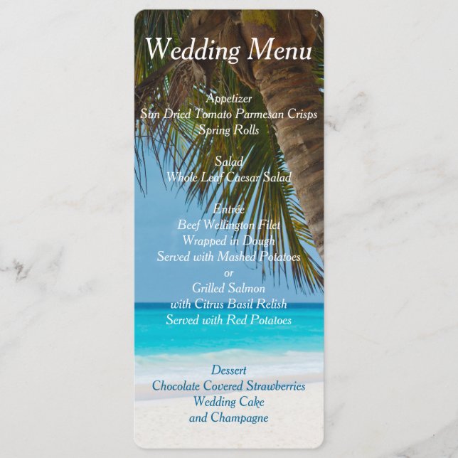 Palm Trees On Beach Wedding Menu Invitations (Front)