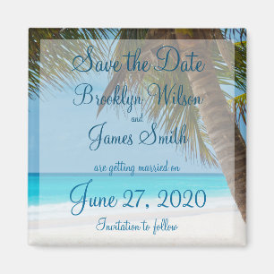 Palm Trees On Beach Wedding Save The Date Magnet