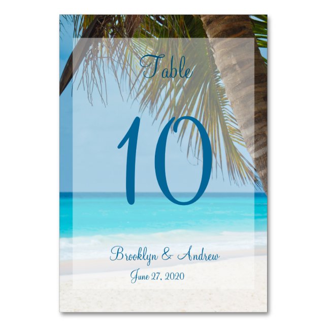 Palm Trees On Beach Wedding Table Cards (Front)
